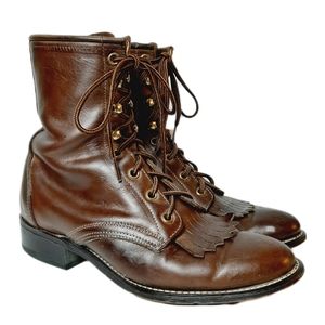 LAREDO Sara Rose Lace-up Flat Booties Kiltie Brown Sz 8 M